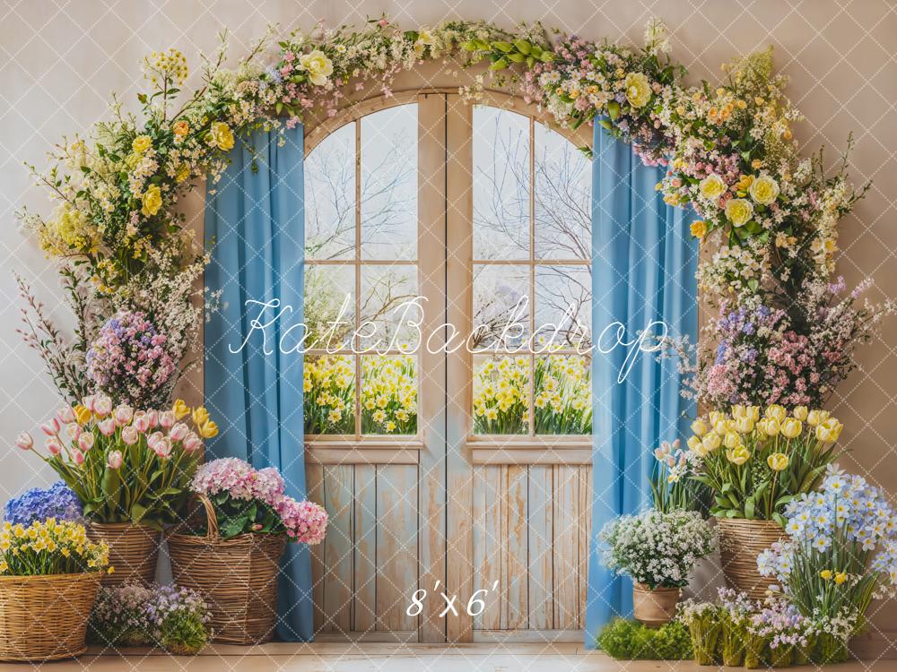Kate Spring Floral Arch Window Pastel Backdrop Designed by Emetselch - Image 3