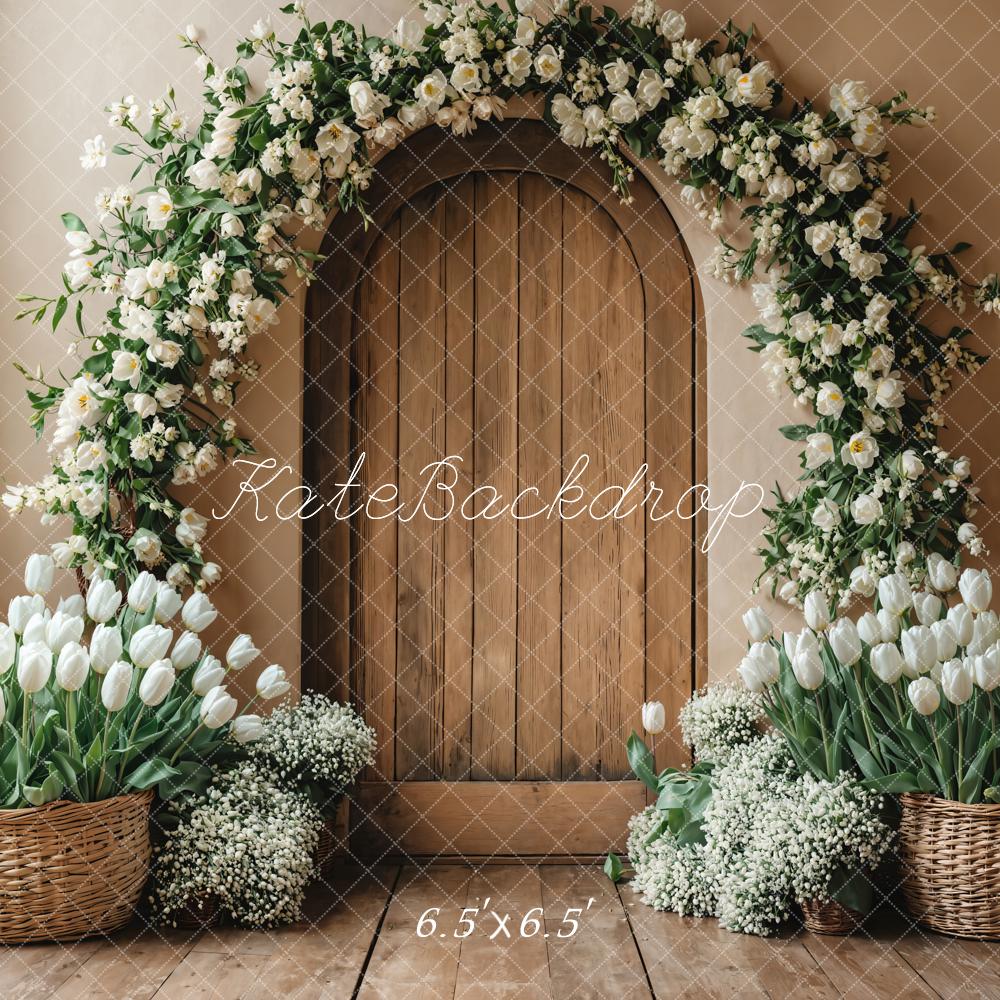 Kate Spring Floral Arch Wooden Door Backdrop Photography Designed by Emetselch - Image 3
