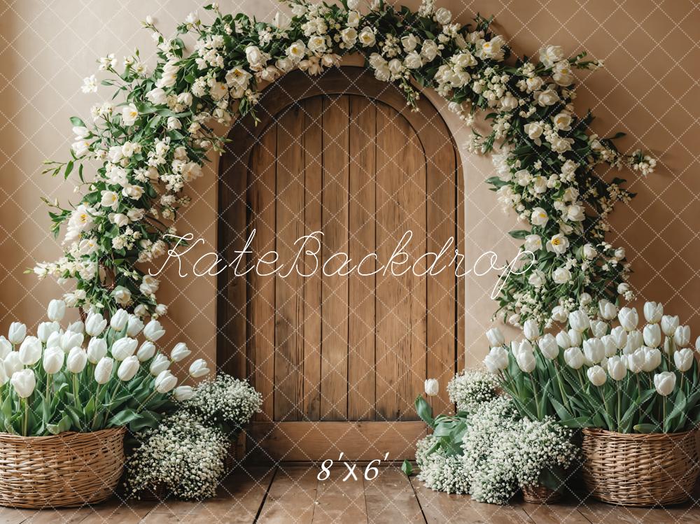Kate Spring Floral Arch Wooden Door Backdrop Photography Designed by Emetselch - Image 4