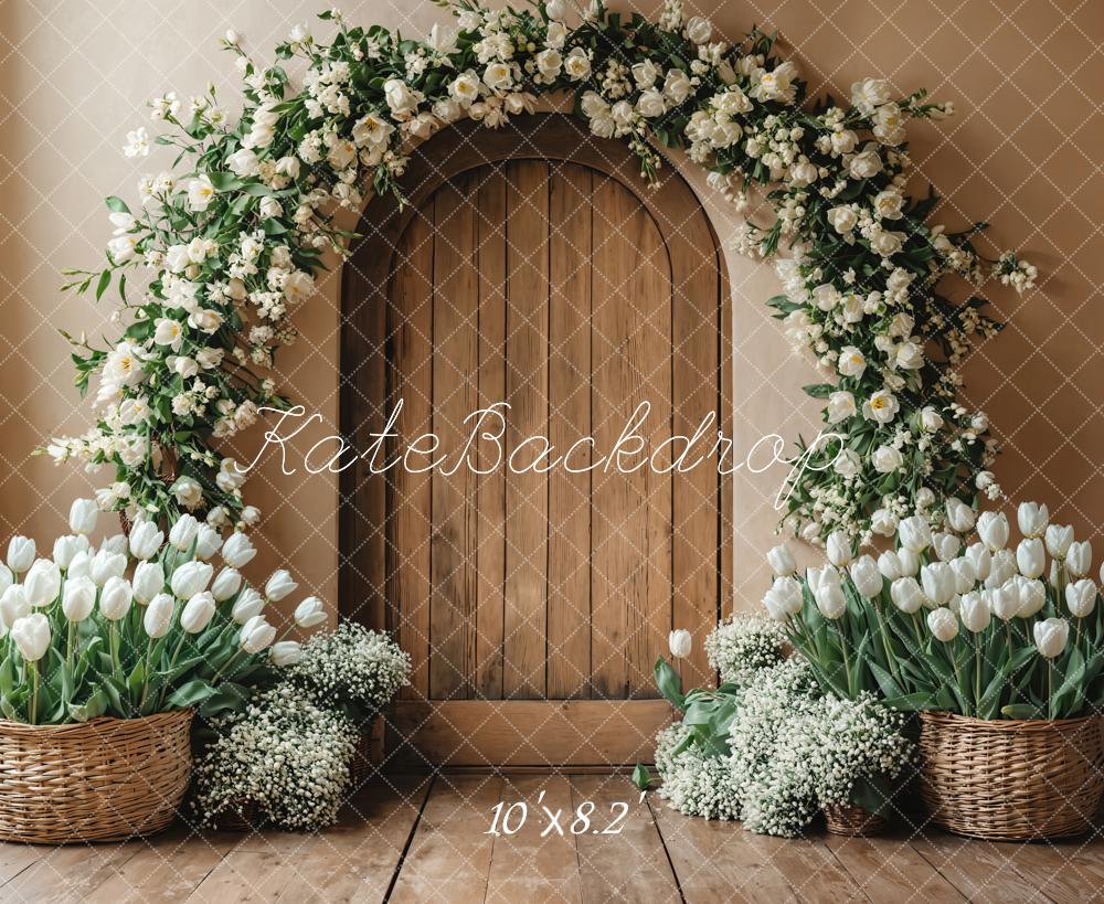 Kate Spring Floral Arch Wooden Door Backdrop Photography Designed by Emetselch - Image 5