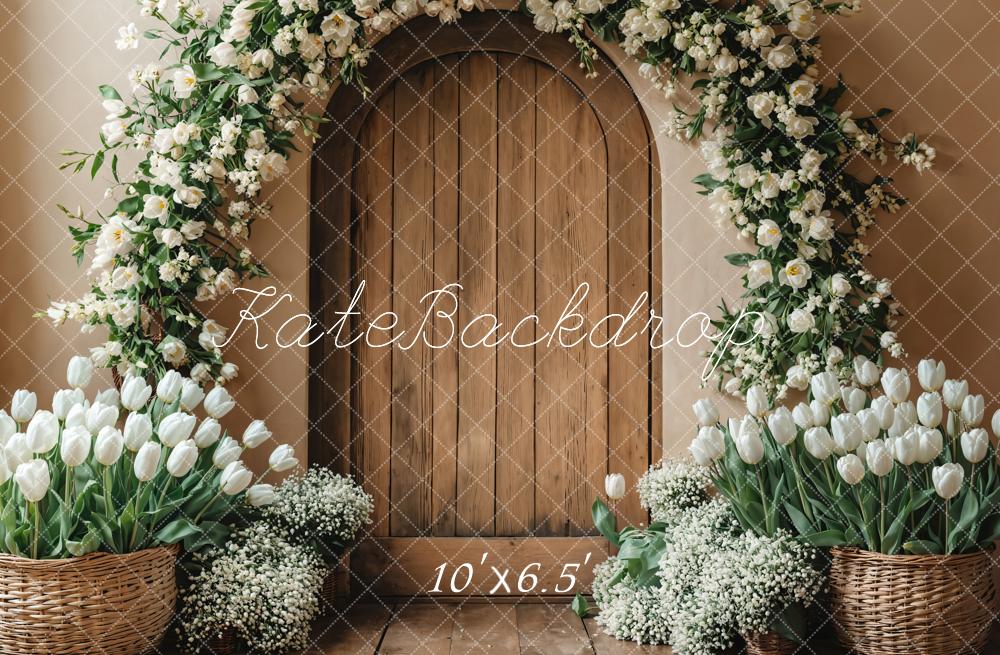 Kate Spring Floral Arch Wooden Door Backdrop Photography Designed by Emetselch - Image 6