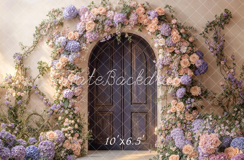 Kate Spring Floral Arch Wooden Door Fleece Backdrop Designed by Emetselch - Image 2