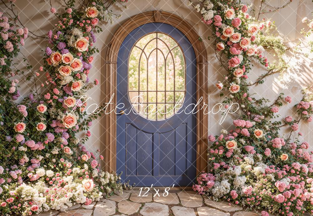 Kate Spring Floral Arched Doorway Fleece Backdrop Designed by Emetselch - Image 3