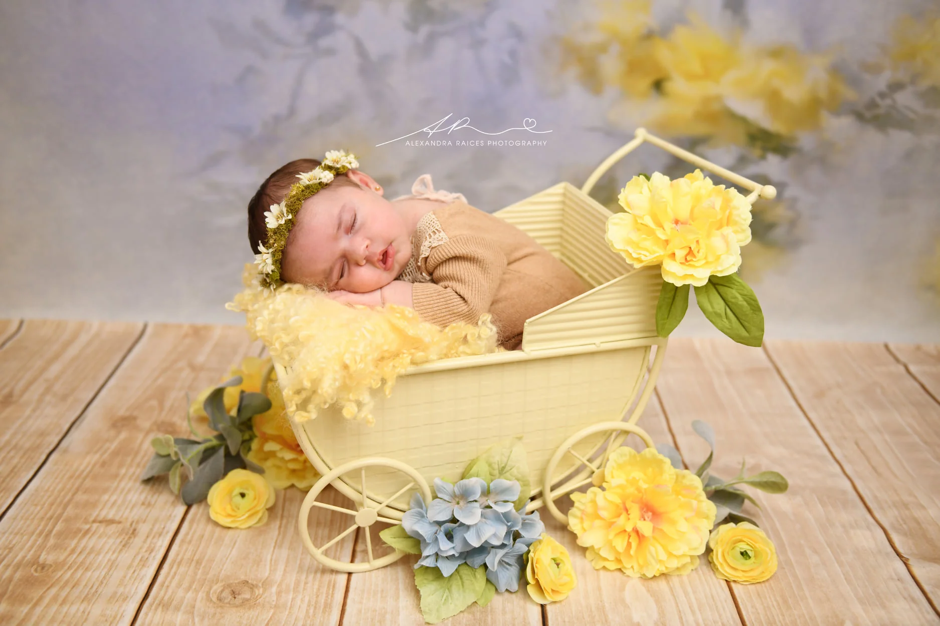 Kate Spring Floral Backdrop with wood floor part (fabric) Designed by Chain Photography - Image 3