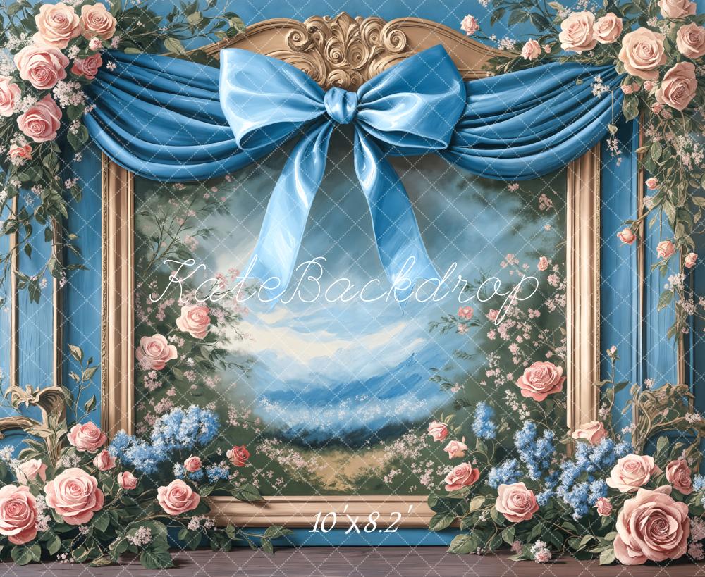 Kate Spring Floral Blue Bow Framed Backdrop Designed by Chain photography - Image 5