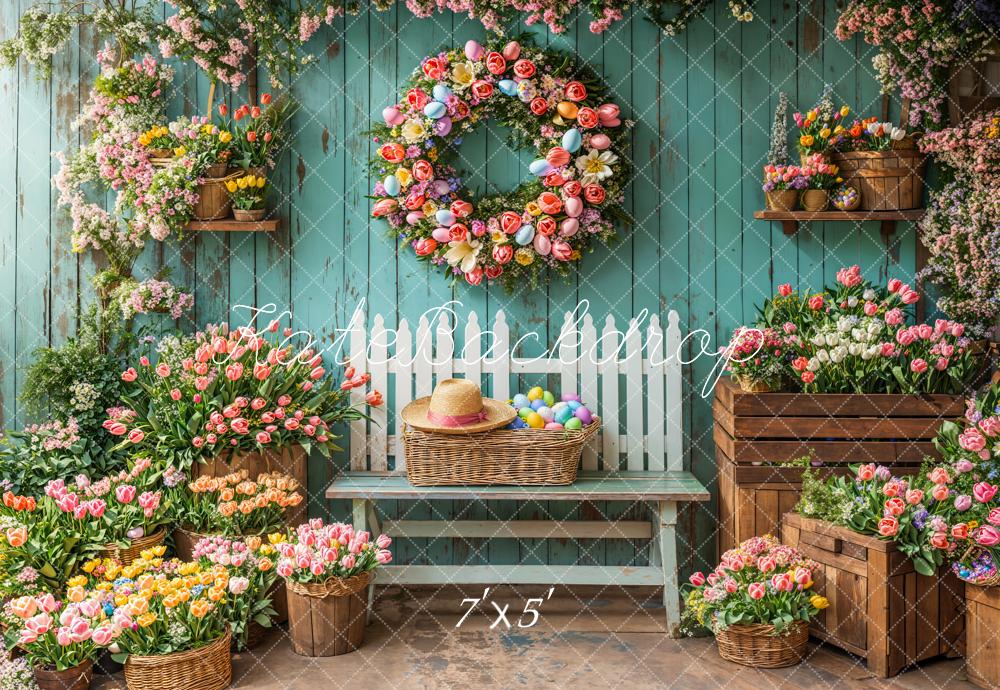 Kate Spring Floral Easter Wreath Backdrop Designed by Emetselch - Image 2