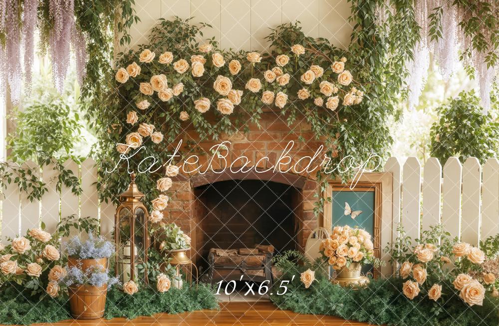Kate Spring Floral Fireplace Garden Fleece Backdrop Designed by Emstselch - Image 2
