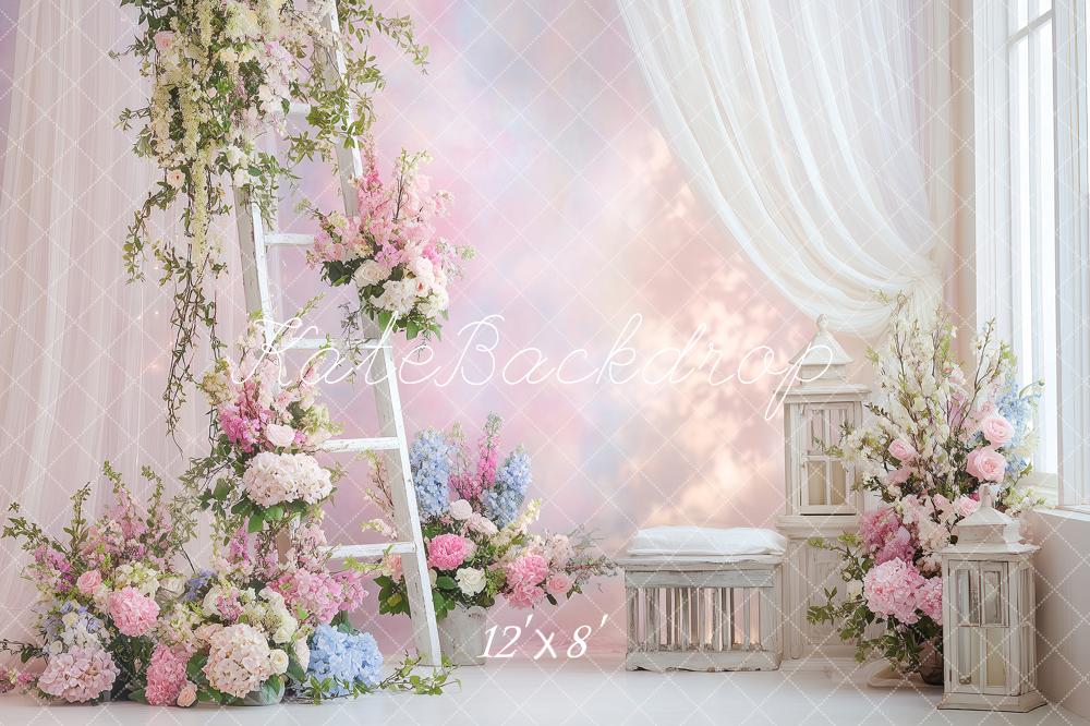 Kate Spring Floral Ladder Lanterns Pastel Backdrop Designed by Angela Marie Photography - Image 8