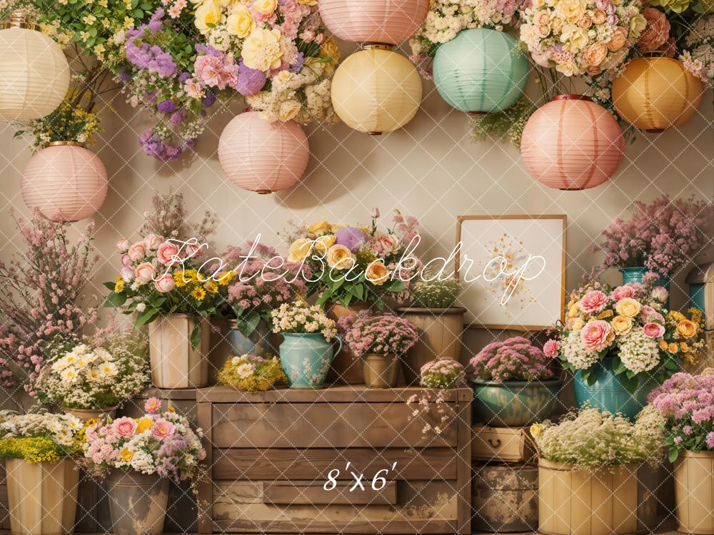 Kate Spring Floral Lanterns Vintage Fleece Backdrop Designed by Emetselch - Image 2