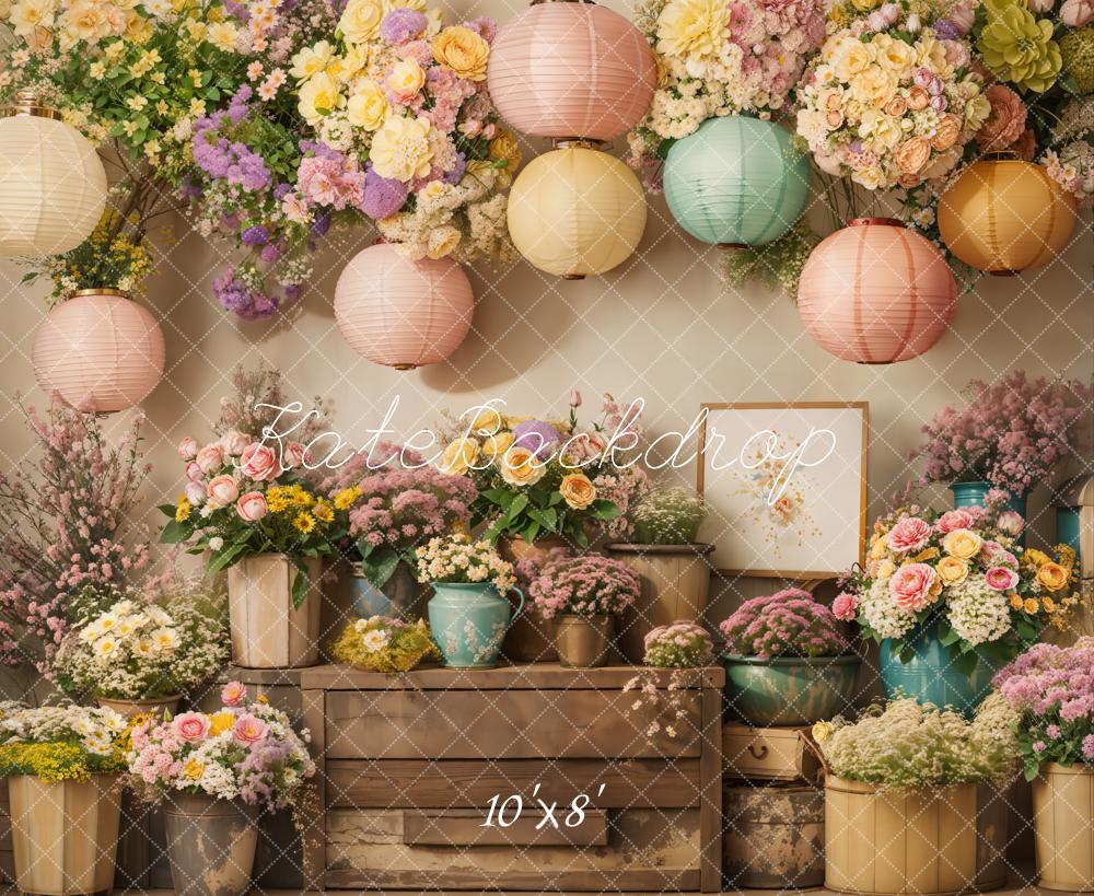 Kate Spring Floral Lanterns Vintage Fleece Backdrop Designed by Emetselch - Image 3