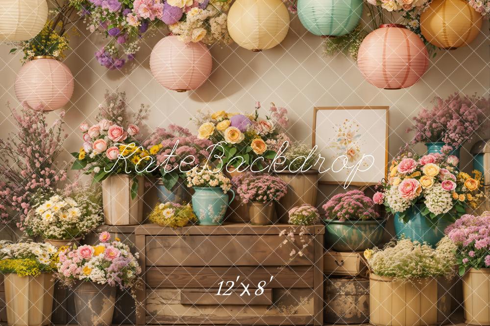 Kate Spring Floral Lanterns Vintage Fleece Backdrop Designed by Emetselch - Image 4