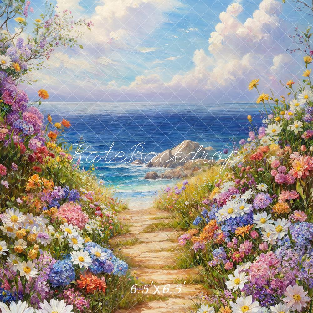 Kate Spring Floral Path Ocean Backdrop Designed by Emetselch - Image 2