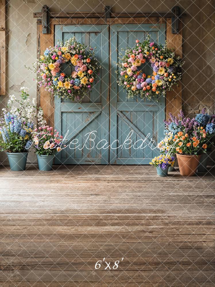 Kate Spring Floral Rustic Blue Door Backdrop Designed by Emetselch - Image 3