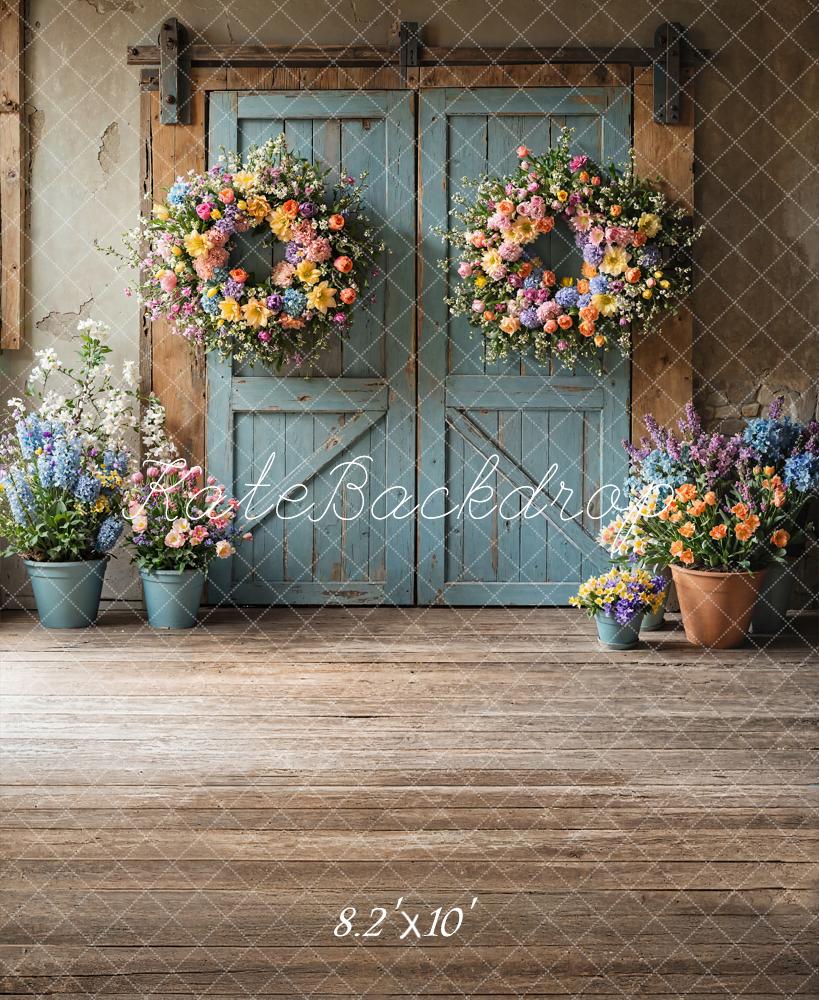 Kate Spring Floral Rustic Blue Door Backdrop Designed by Emetselch - Image 4