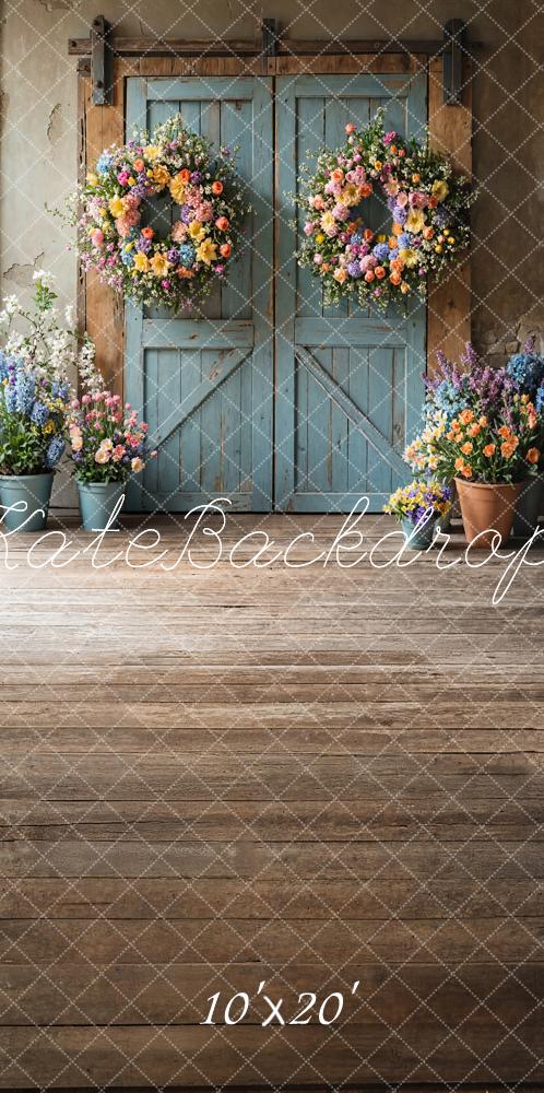 Kate Spring Floral Rustic Blue Door Backdrop Designed by Emetselch - Image 5