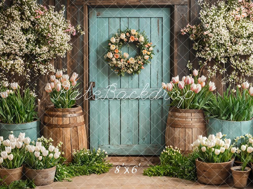 Kate Spring Floral Rustic Door Tulips Backdrop Designed by Emetselch - Image 3