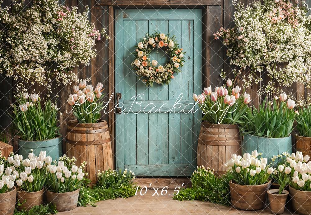 Kate Spring Floral Rustic Door Tulips Backdrop Designed by Emetselch - Image 4
