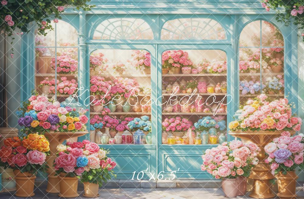 Kate Spring Floral Shop Arched Window Fleece Backdrop Designed by Emetselch - Image 2