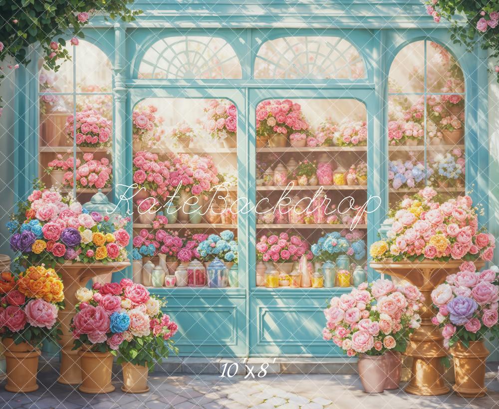Kate Spring Floral Shop Arched Window Fleece Backdrop Designed by Emetselch - Image 3