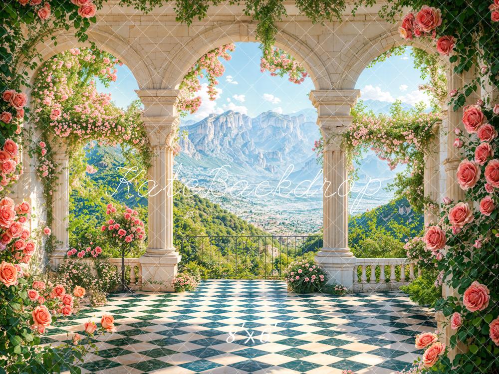 Kate Spring Floral Terrace Arch Mountain Backdrop Designed by Emetselch - Image 3