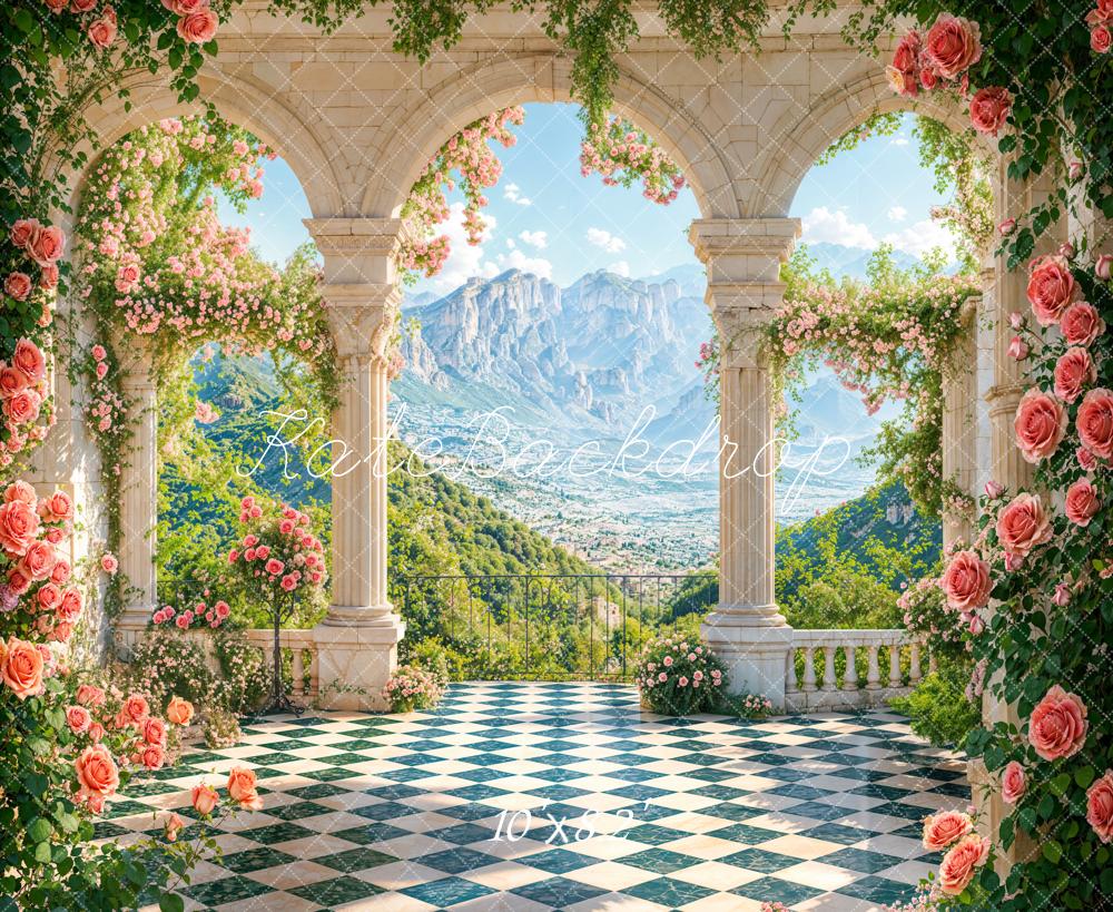 Kate Spring Floral Terrace Arch Mountain Backdrop Designed by Emetselch - Image 5