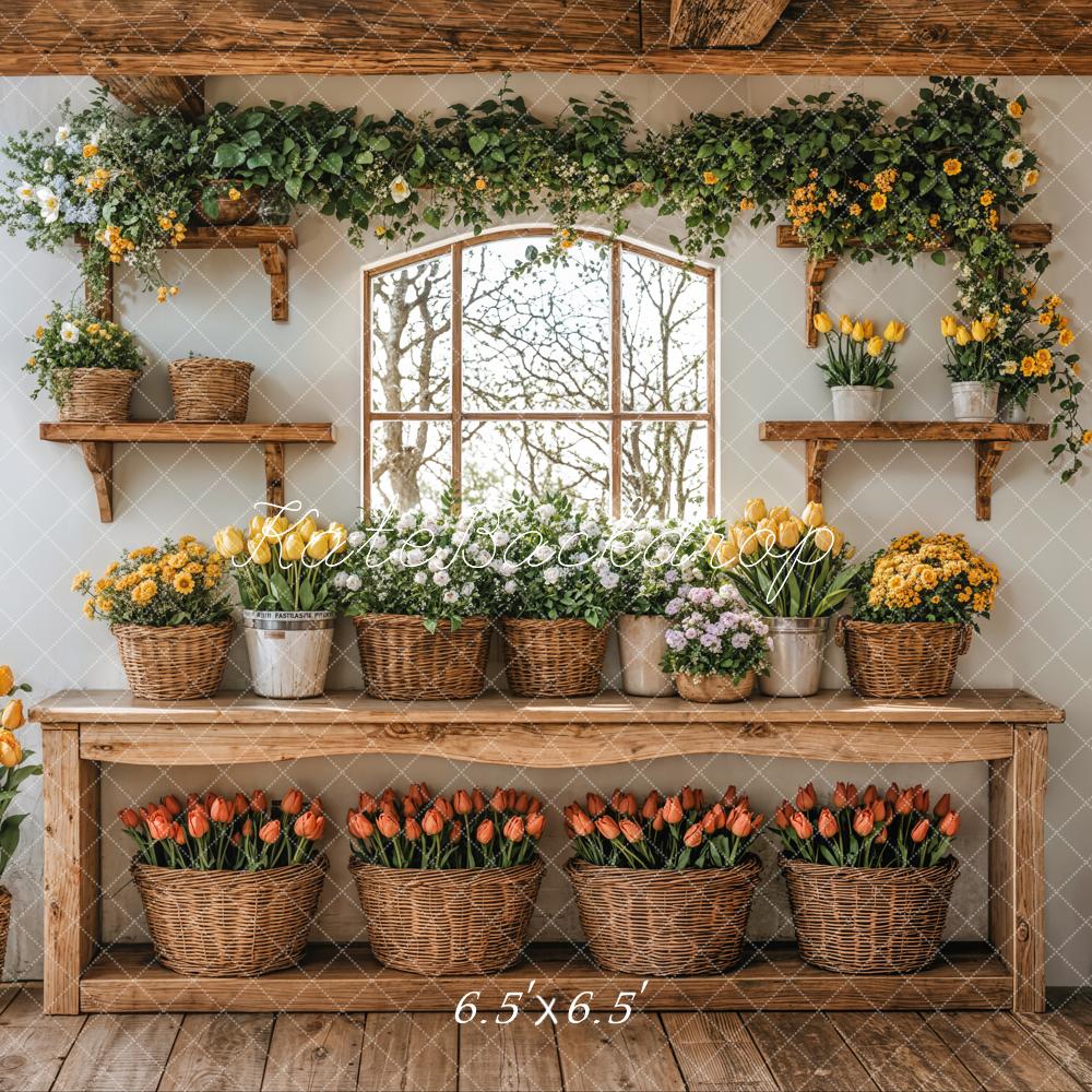 Kate Spring Floral Tulip Baskets Backdrop Designed by Emetselch - Image 2