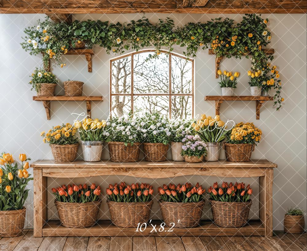 Kate Spring Floral Tulip Baskets Backdrop Designed by Emetselch - Image 5