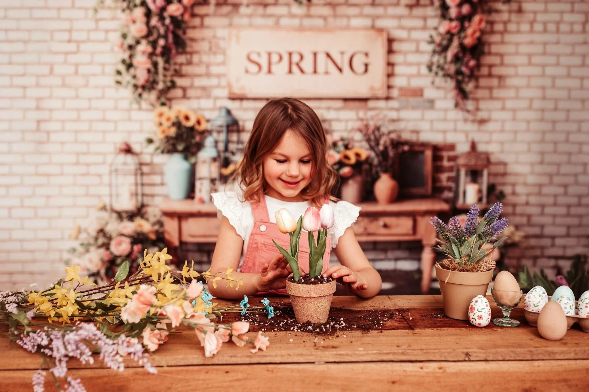 Kate Spring Floral Vintage Brick Wall Backdrop Designed by Emetselch - Image 3