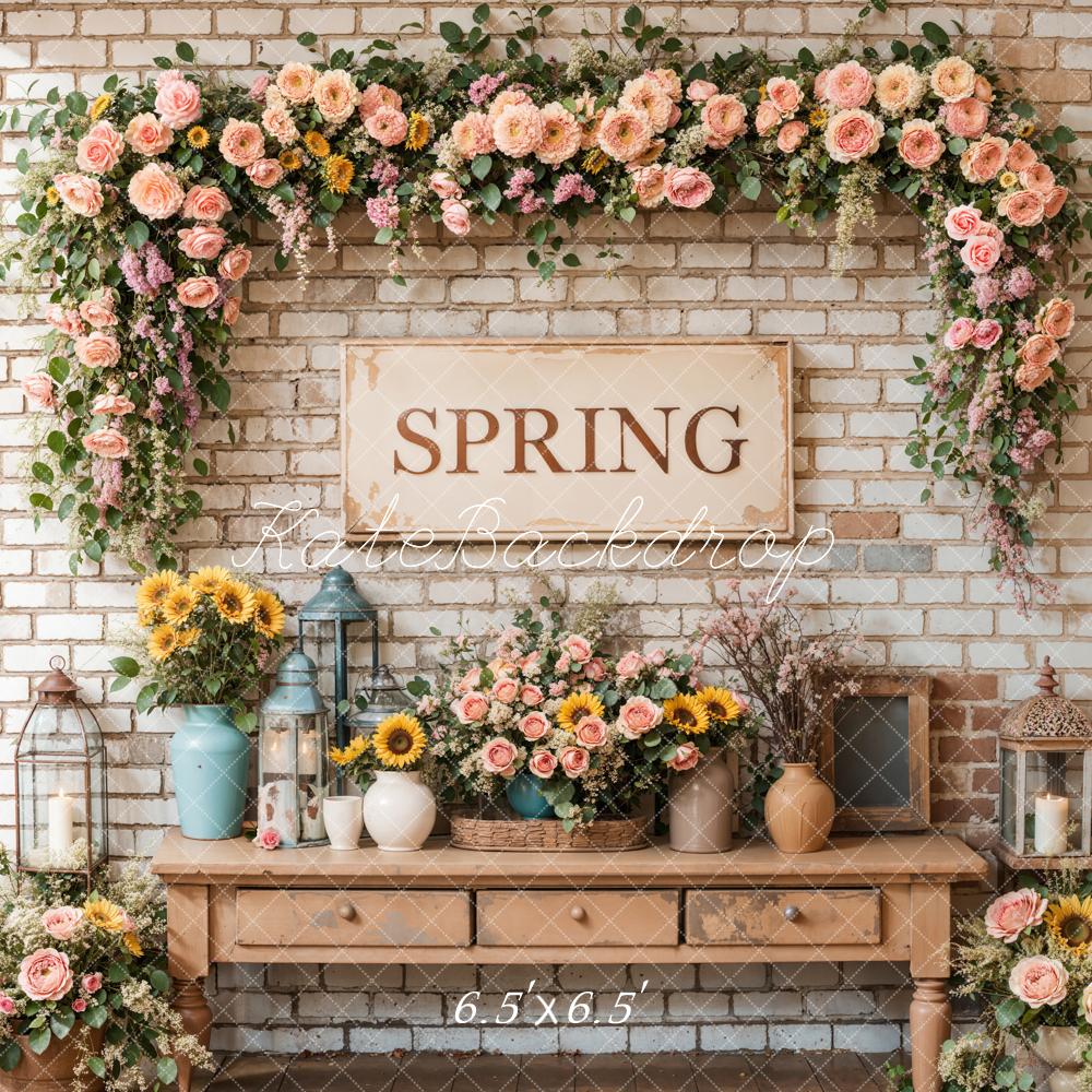 Kate Spring Floral Vintage Brick Wall Backdrop Designed by Emetselch - Image 4