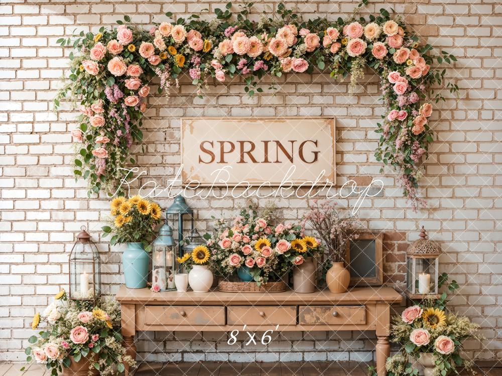 Kate Spring Floral Vintage Brick Wall Backdrop Designed by Emetselch - Image 5