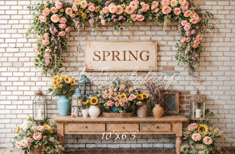 Kate Spring Floral Vintage Brick Wall Backdrop Designed by Emetselch - Image 6