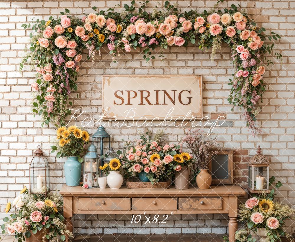 Kate Spring Floral Vintage Brick Wall Backdrop Designed by Emetselch - Image 7