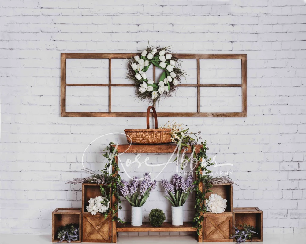 Kate Spring Floral White Brick Wall Backdrop Designed By Rose Abbas - Image 2