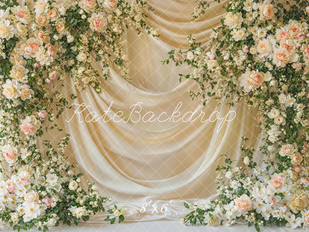 Kate Spring Floral White Curtain Backdrop Designed by Emetselch - Image 3