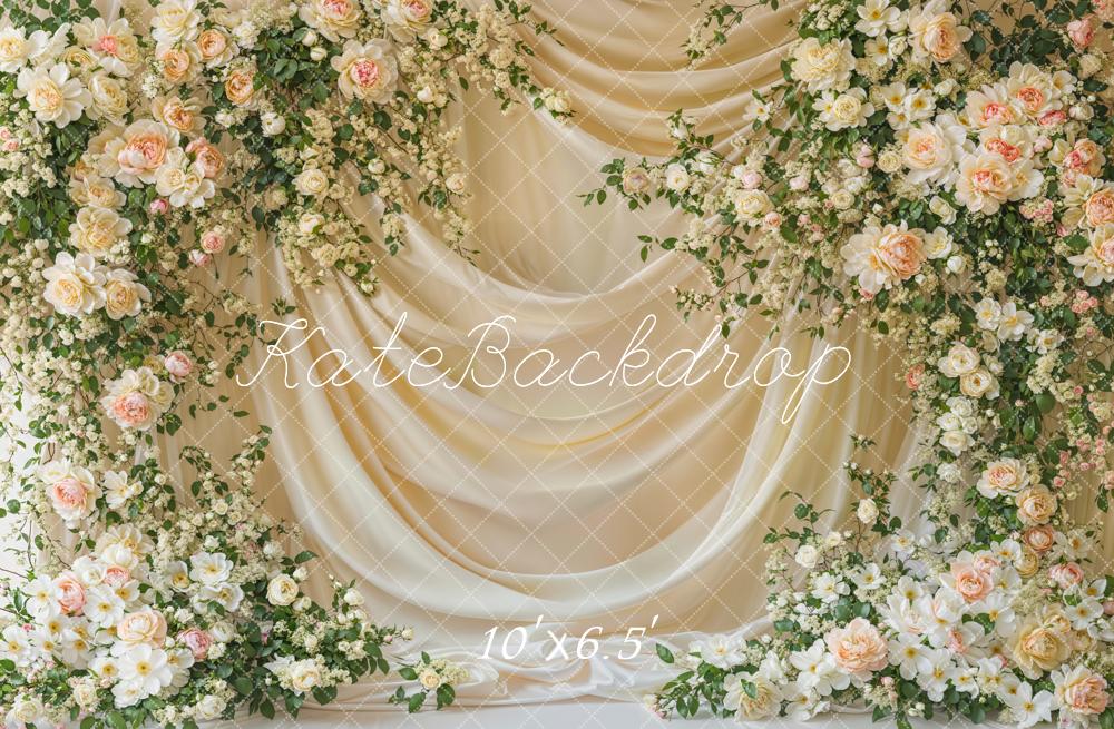 Kate Spring Floral White Curtain Backdrop Designed by Emetselch - Image 4