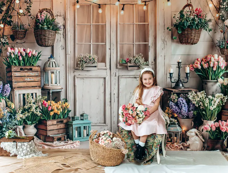 Kate Spring Floral White Door String Lights Backdrop Designed by Emstselch