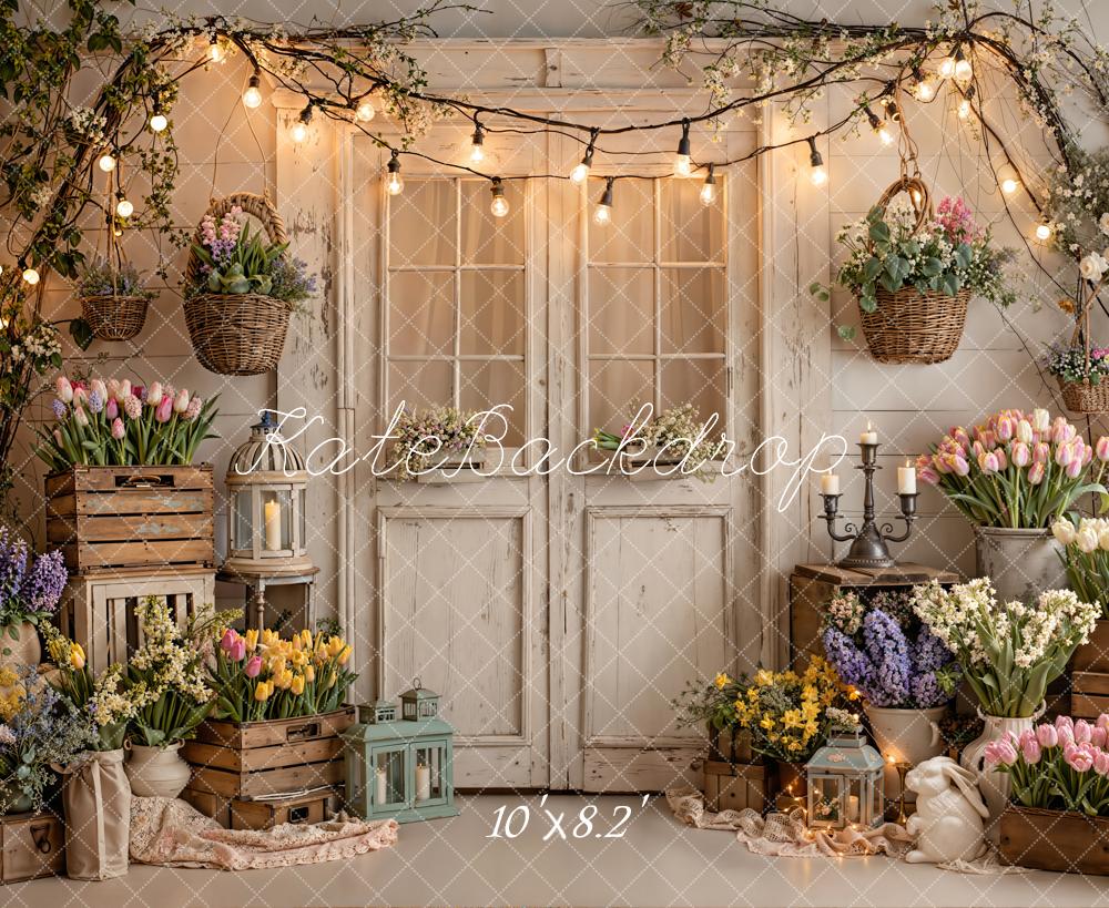 Kate Spring Floral White Door String Lights Backdrop Designed by Emstselch - Image 10