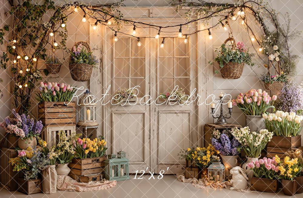 Kate Spring Floral White Door String Lights Backdrop Designed by Emstselch - Image 12