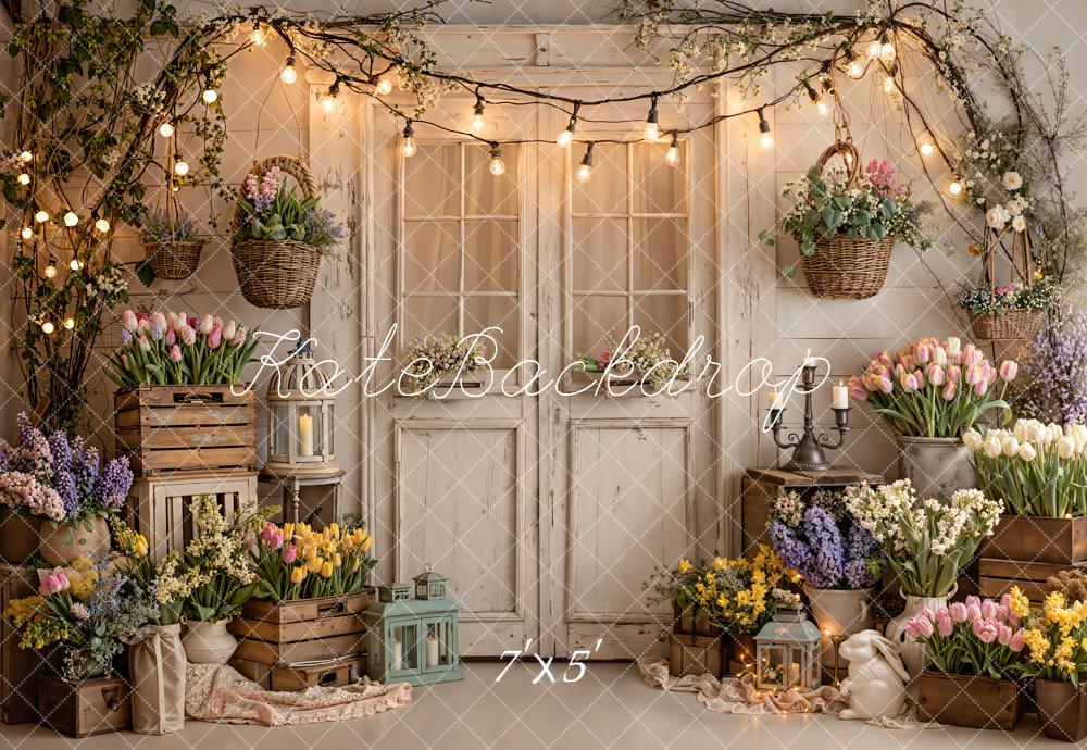 Kate Spring Floral White Door String Lights Backdrop Designed by Emstselch - Image 2