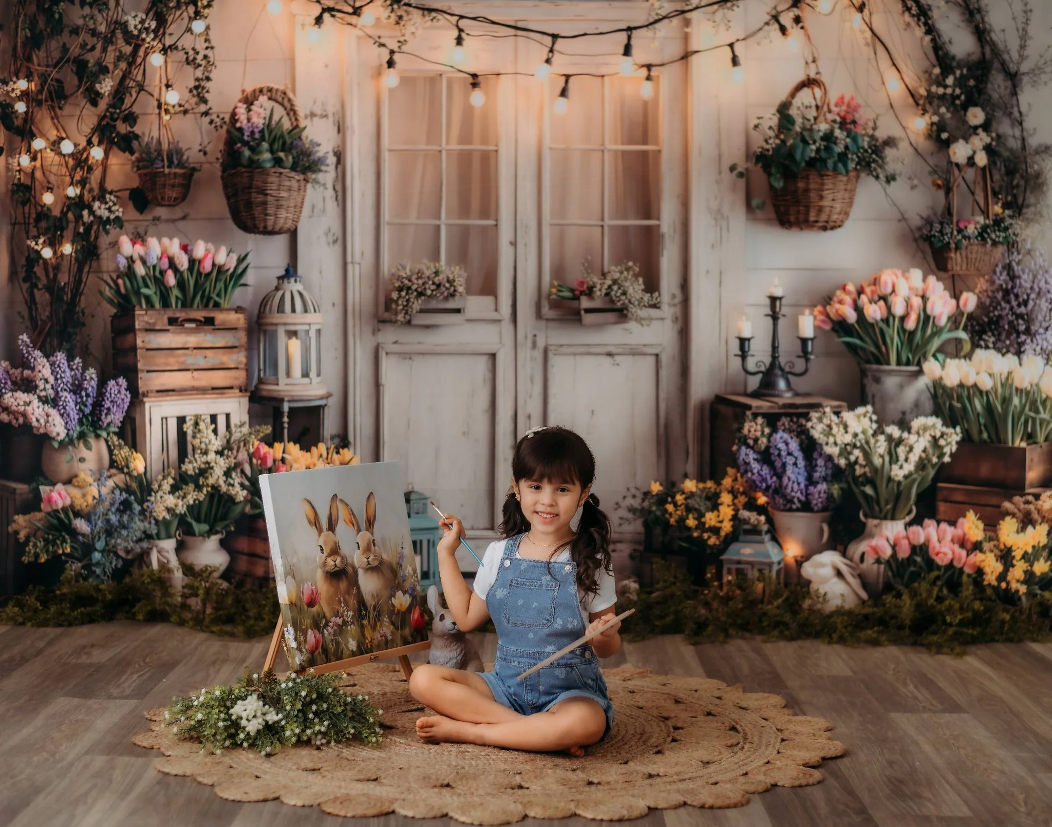 Kate Spring Floral White Door String Lights Backdrop Designed by Emstselch - Image 3