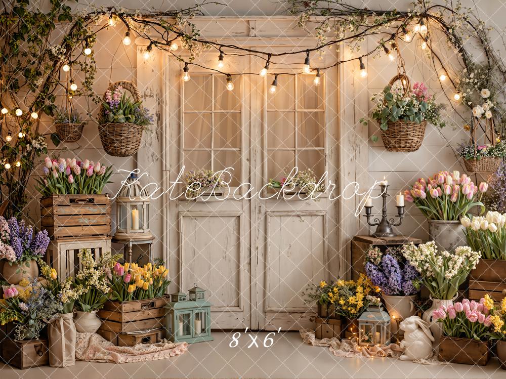 Kate Spring Floral White Door String Lights Backdrop Designed by Emstselch - Image 7