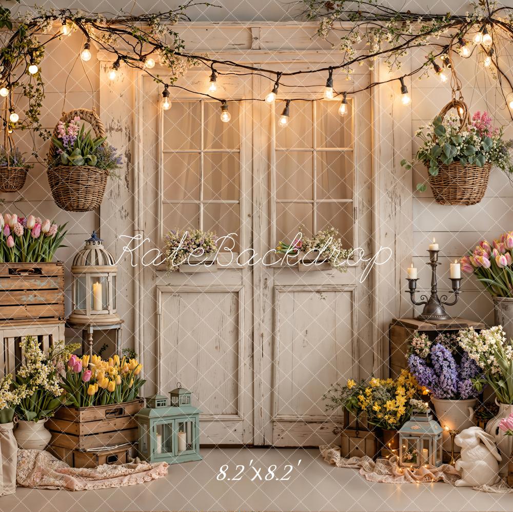 Kate Spring Floral White Door String Lights Backdrop Designed by Emstselch - Image 9