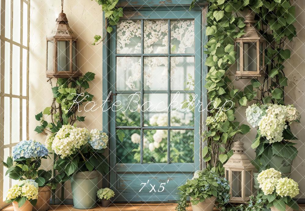 Kate Spring Floral Window Door Hydrangeas Backdrop Designed by Emetselch - Image 2