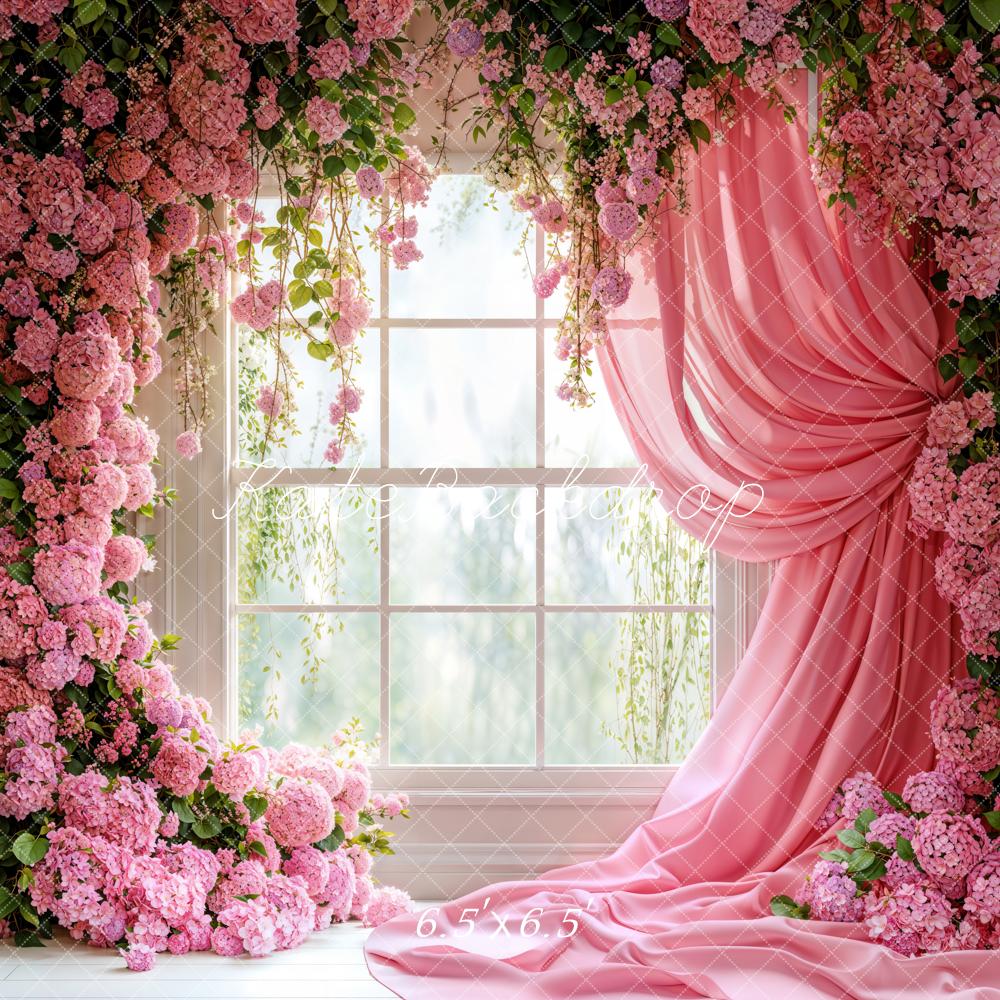 Kate Spring Floral Window Pink Curtain Backdrop Designed by Emetselch - Image 2