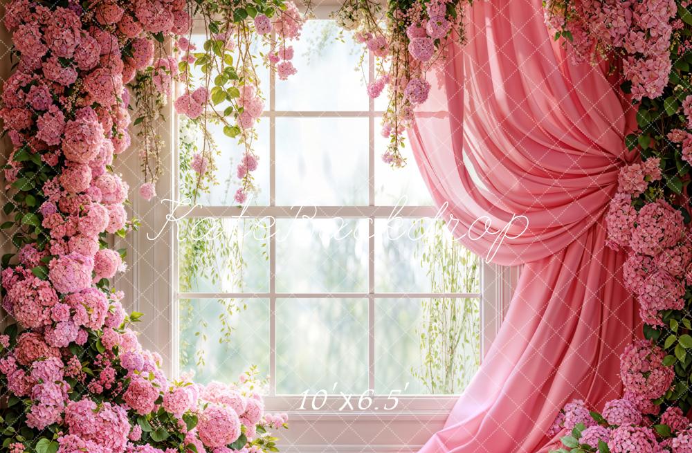 Kate Spring Floral Window Pink Curtain Backdrop Designed by Emetselch - Image 4