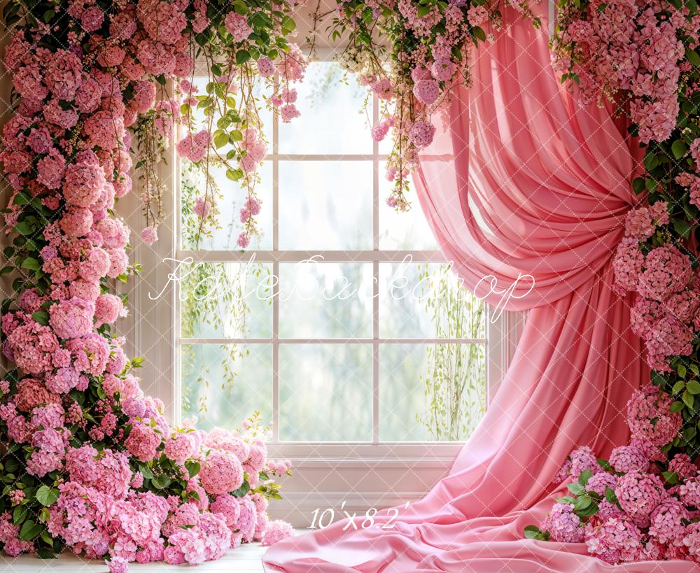 Kate Spring Floral Window Pink Curtain Backdrop Designed by Emetselch - Image 5
