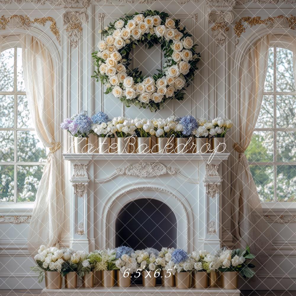 Kate Spring Floral Wreath Fireplace Window Backdrop Designed by Mini MakeBelieve - Image 2