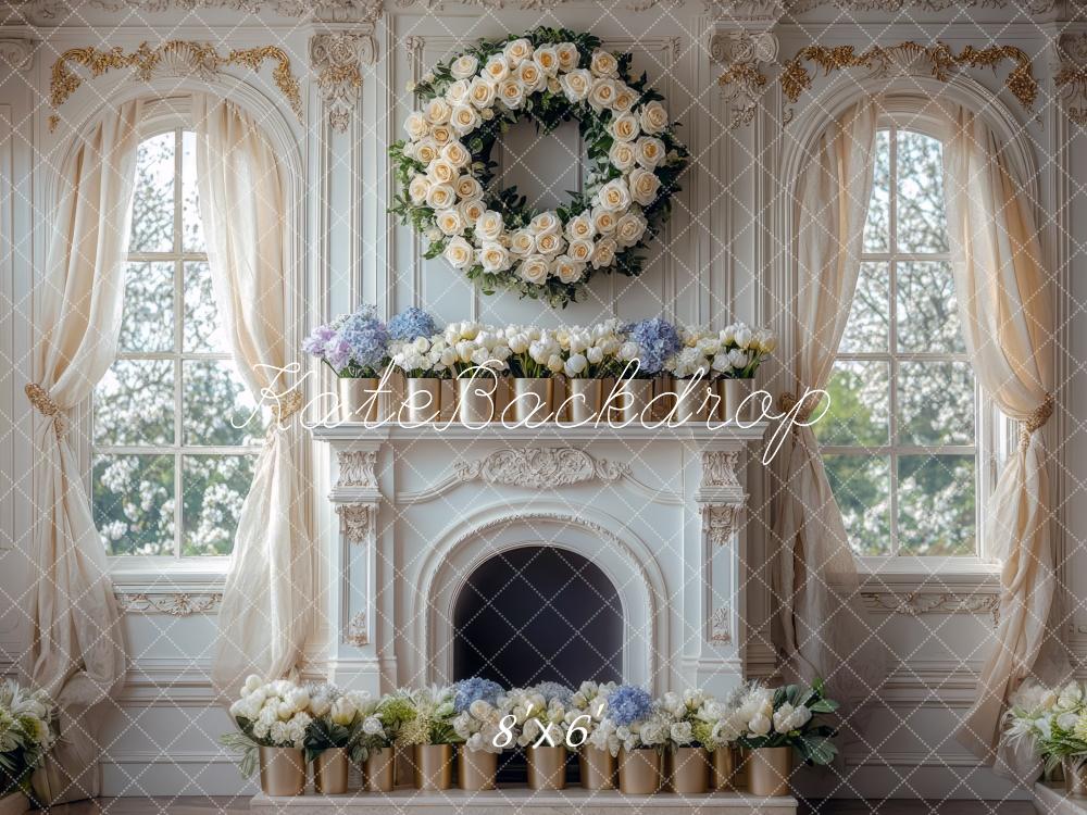 Kate Spring Floral Wreath Fireplace Window Backdrop Designed by Mini MakeBelieve - Image 3