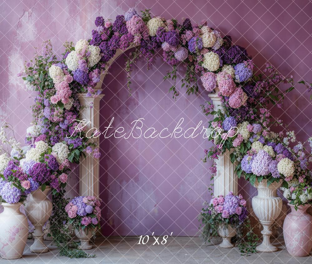 Kate Spring Flower Arch Purple Fleece Backdrop Designed by Emetselch - Image 3
