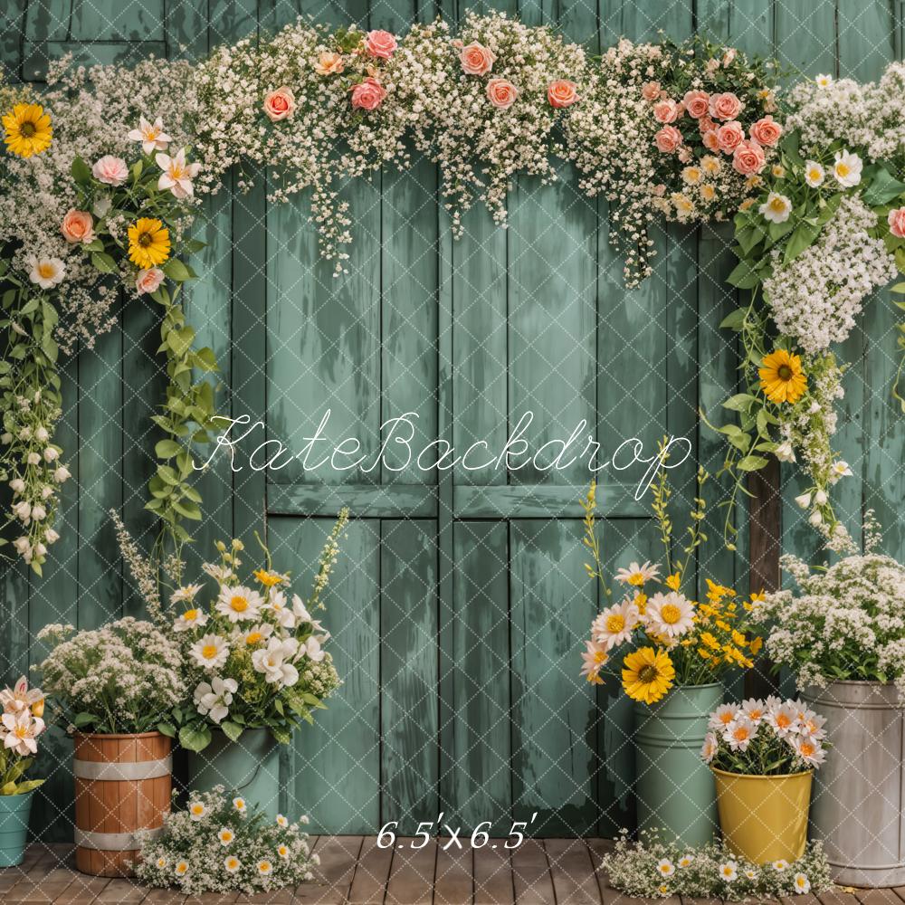 Kate Spring Flower Arch Rustic Green Door Backdrop Designed by Emetselch - Image 2